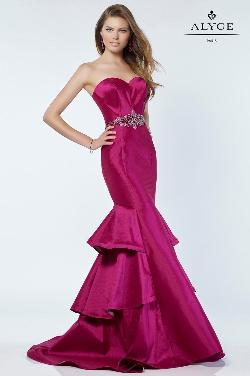 Style 6734 Alyce Paris Size 12 Bridesmaid Strapless Hot Pink Mermaid Dress on Queenly