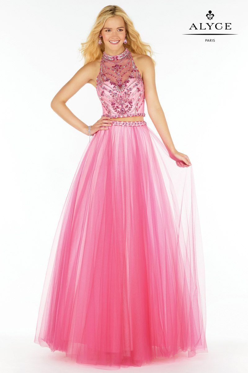 Style 6766 Alyce Paris Pink Size 2 Tall Height Halter A-line Dress on Queenly