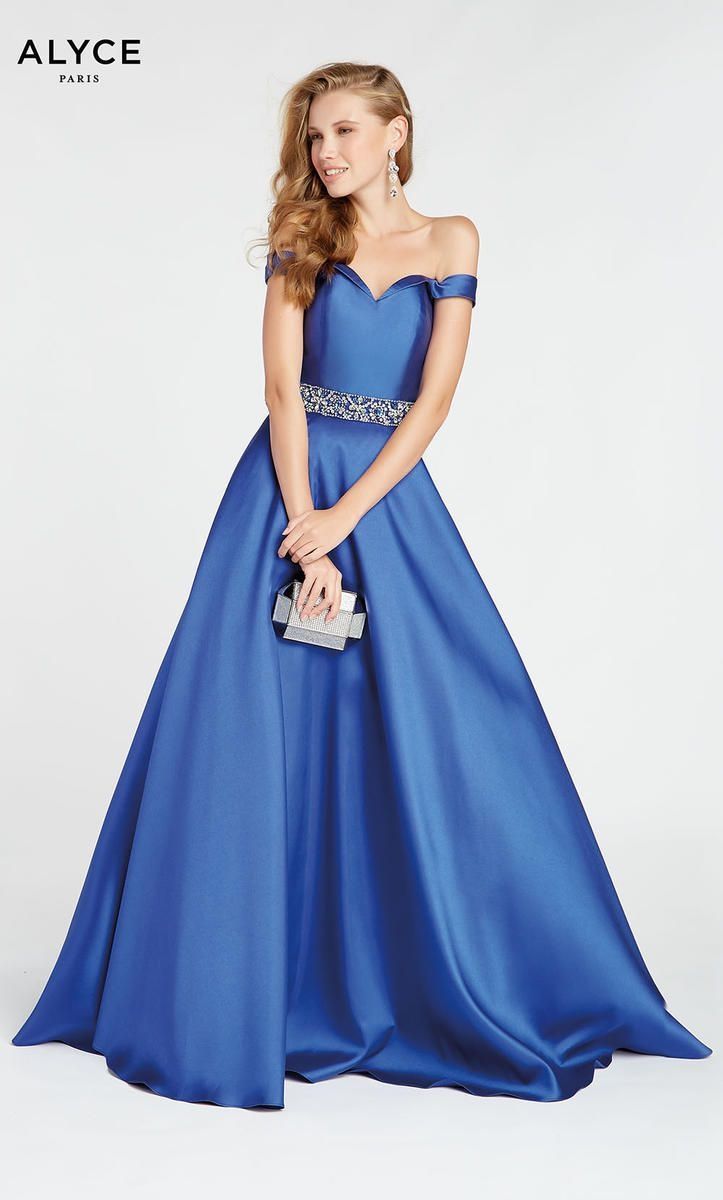 Style 1419 Alyce Paris Size 10 Prom Off The Shoulder Sequined Light Blue Ball Gown on Queenly