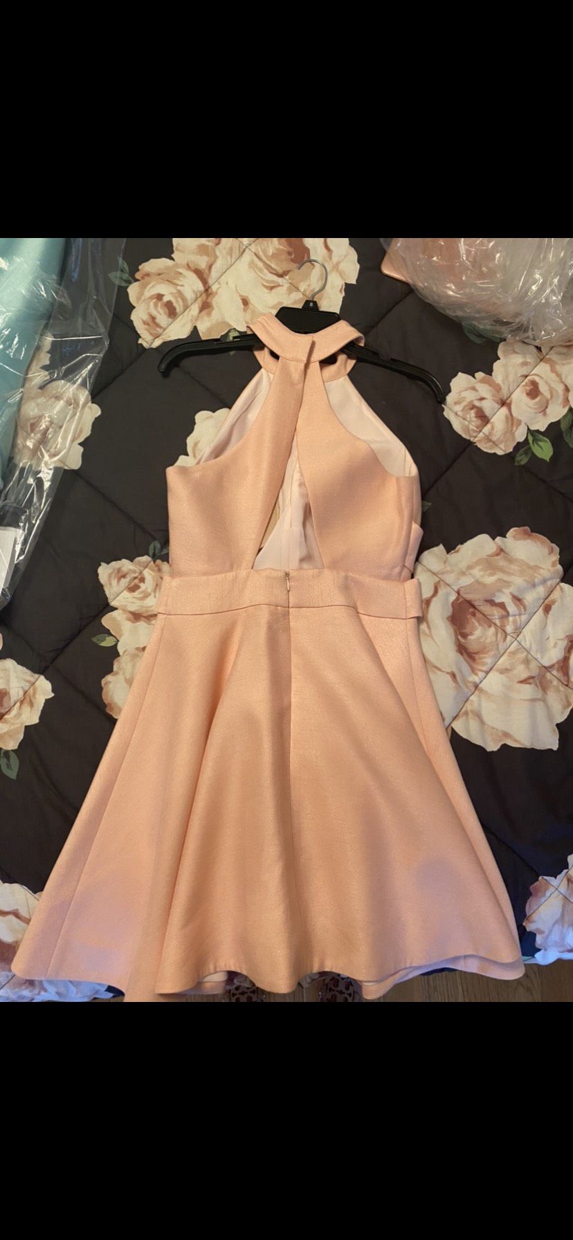 Size 8 High Neck Pink A-line Dress on Queenly
