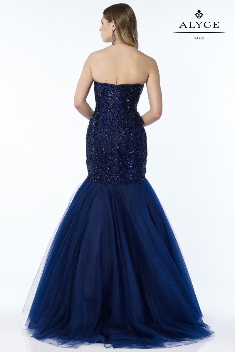 Style 6751 Alyce Paris Size 0 Prom Strapless Navy Blue Mermaid Dress on Queenly