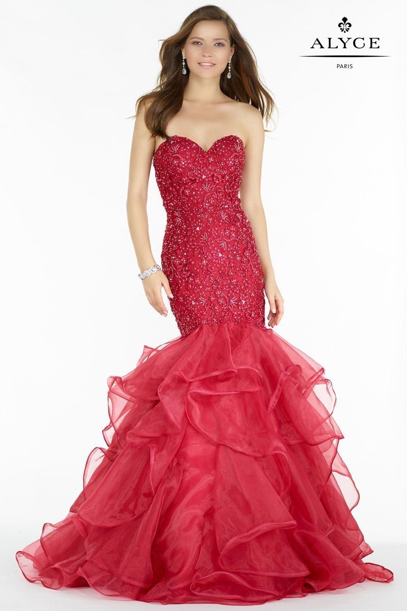 Style 6747 Alyce Paris Size 2 Prom Strapless Red Mermaid Dress on Queenly