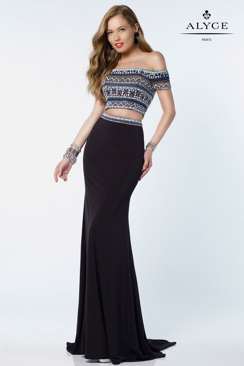 Style 6694 Alyce Paris Size 00 Prom Off The Shoulder Black Mermaid Dress on Queenly