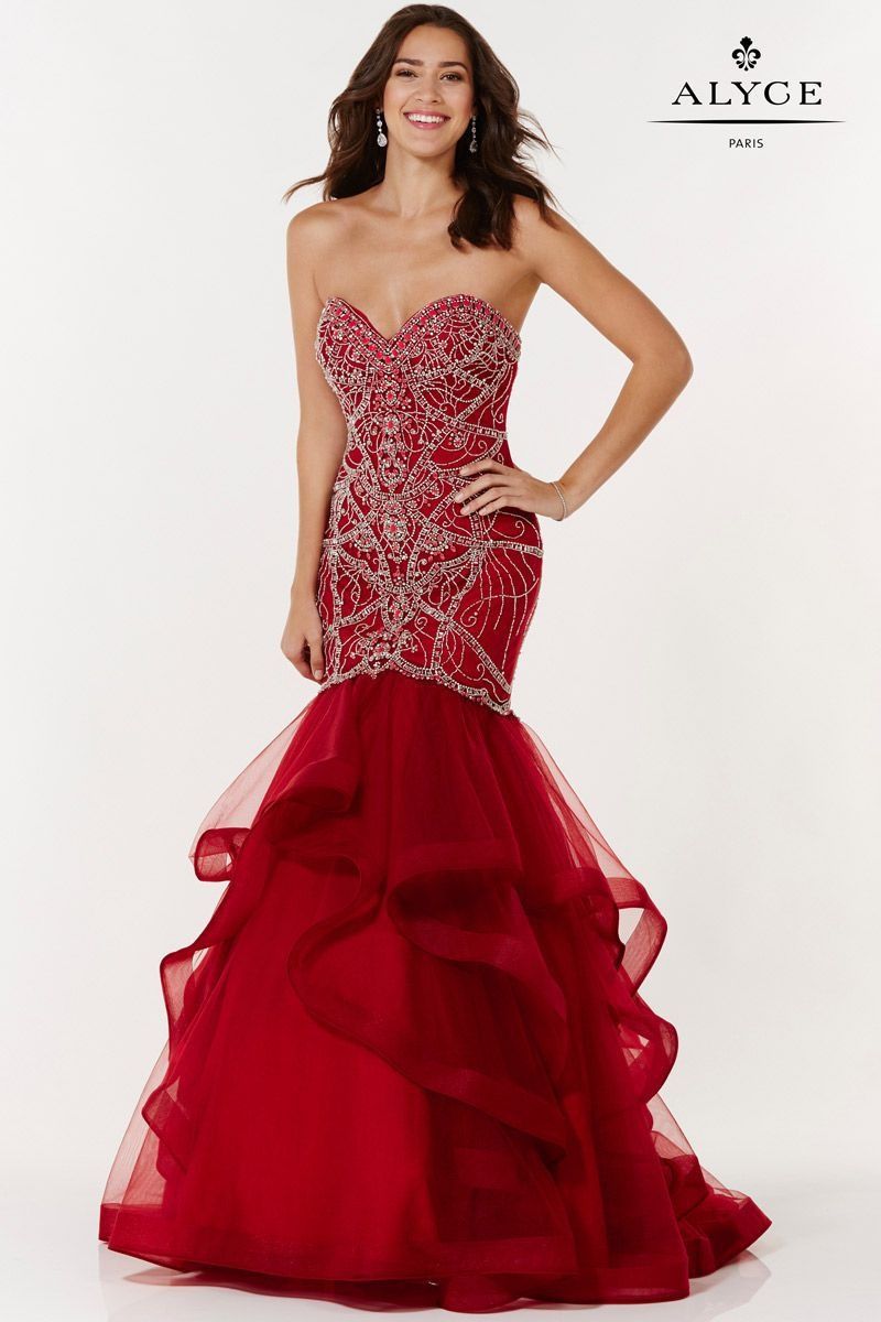 Style 6746 Alyce Paris Size 12 Prom Strapless Red Mermaid Dress on Queenly