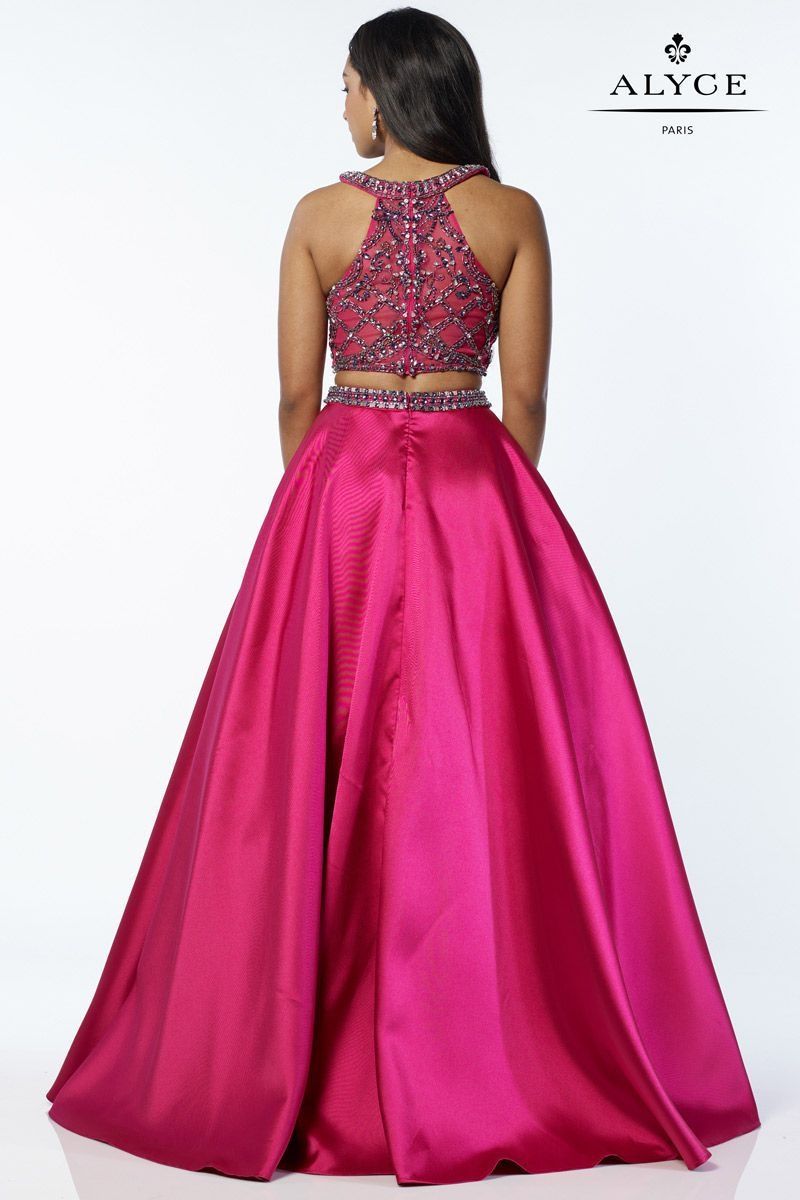 Style 6778 Alyce Paris Size 14 Prom Halter Satin Hot Pink A-line Dress on Queenly