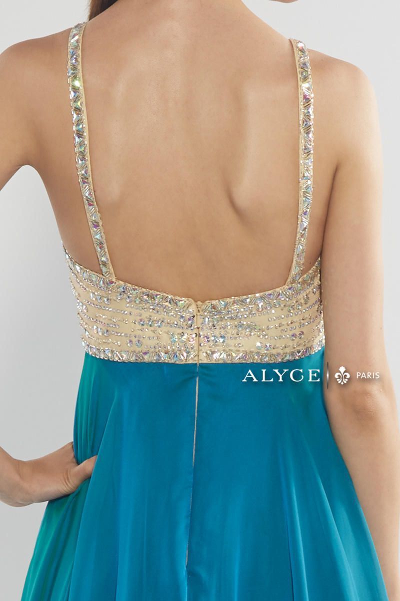 Style 35695 Alyce Paris Size 4 Prom Halter Sequined Royal Blue A-line Dress on Queenly