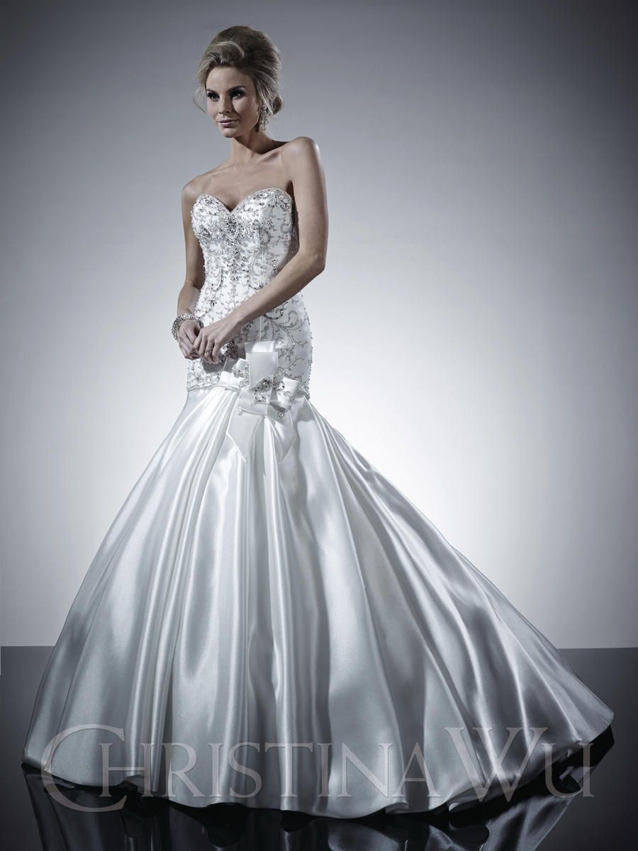 Style 15523 Christina Wu Size 10 Wedding Satin White Mermaid Dress on Queenly