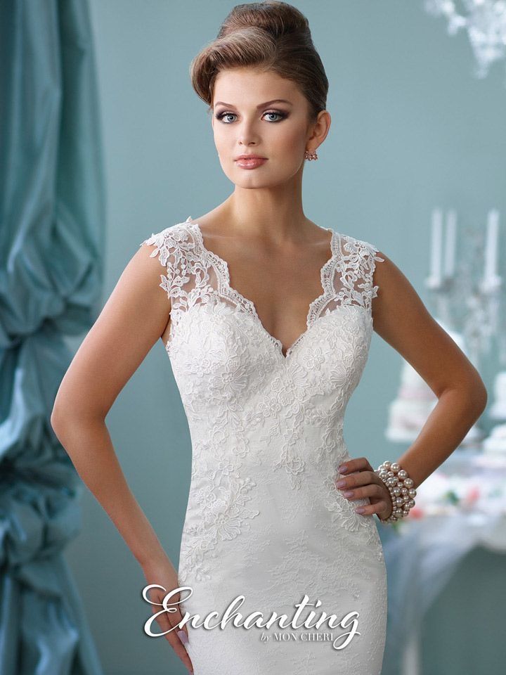 Style 116132 Mon Cheri Size 14 Wedding Cap Sleeve Lace White Mermaid Dress on Queenly