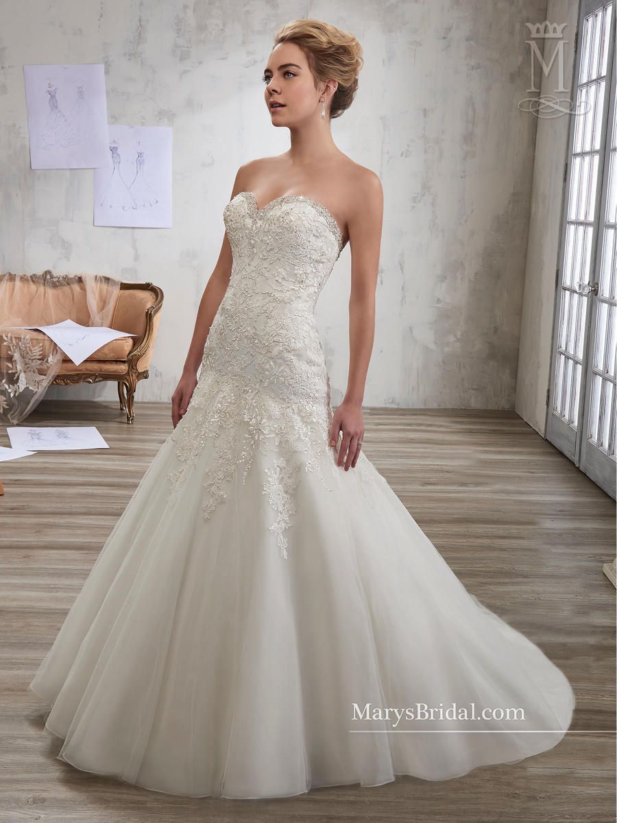 Style 6607 Mary's Size 2 Wedding Strapless Lace White Mermaid Dress on Queenly