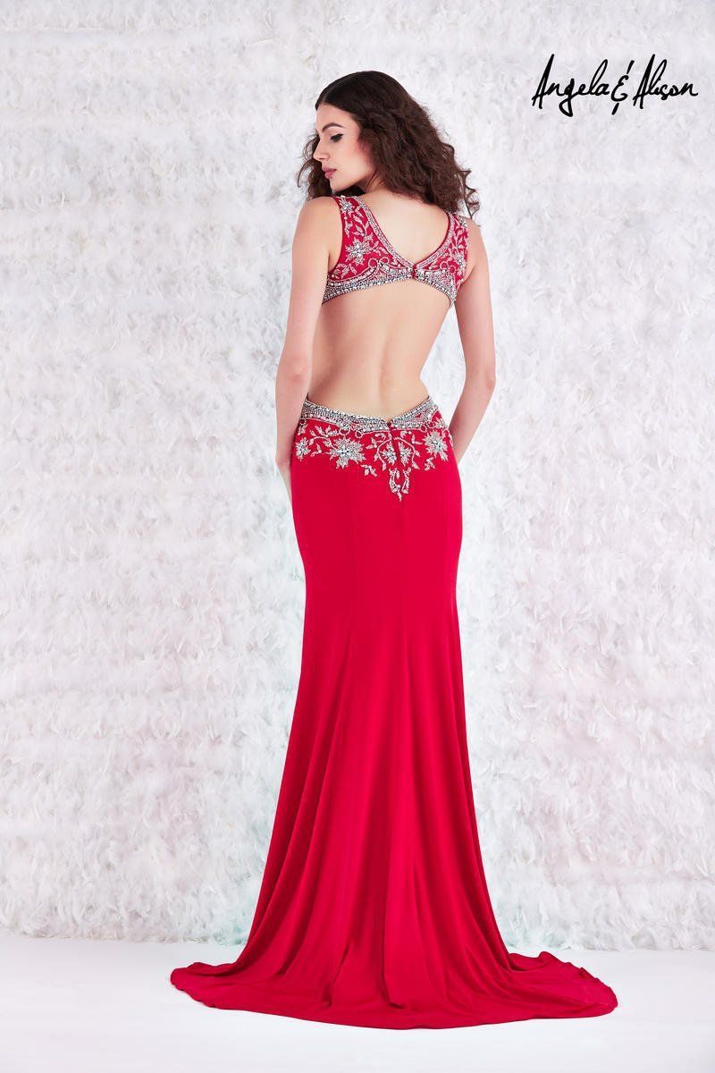 Style 61083 Angela and Alison Size 4 Prom Sequined Red Mermaid Dress on Queenly