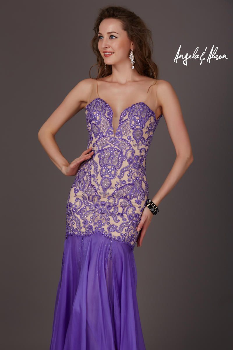 Style 61205 Angela and Alison Size 4 Prom Strapless Purple Mermaid Dress on Queenly