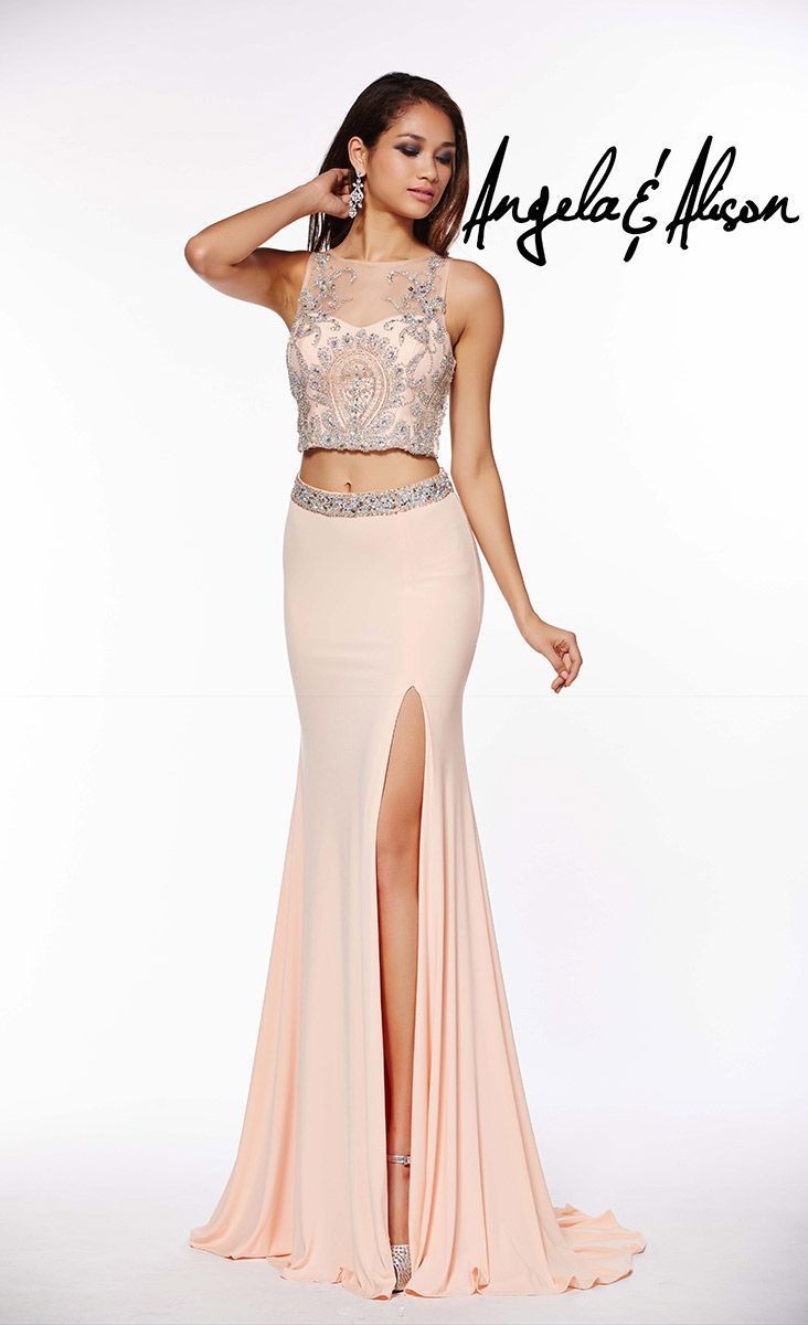 Style 51045 Angela and Alison Size 8 Prom Light Blue Side Slit Dress on Queenly