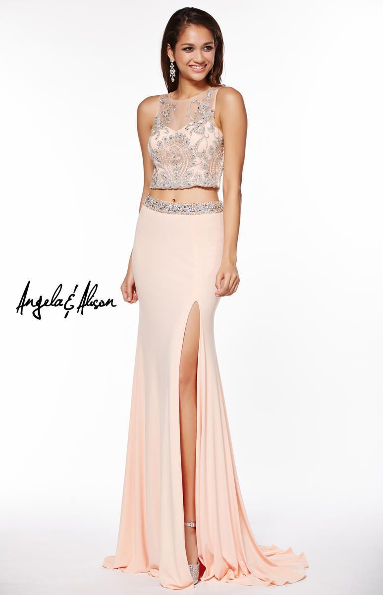 Style 51045 Angela and Alison Size 8 Prom Light Blue Side Slit Dress on Queenly