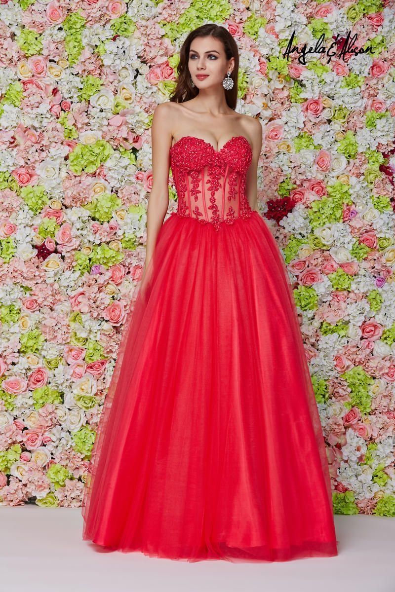 Style 61203 Angela and Alison Size 0 Prom Strapless Red Ball Gown on Queenly