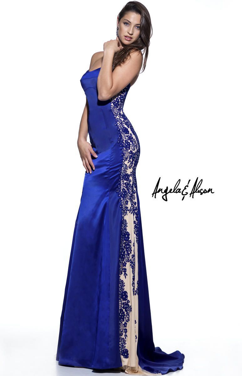 Style 51041 Angela and Alison Size 6 Prom Strapless Satin Royal Blue Floor Length Maxi on Queenly