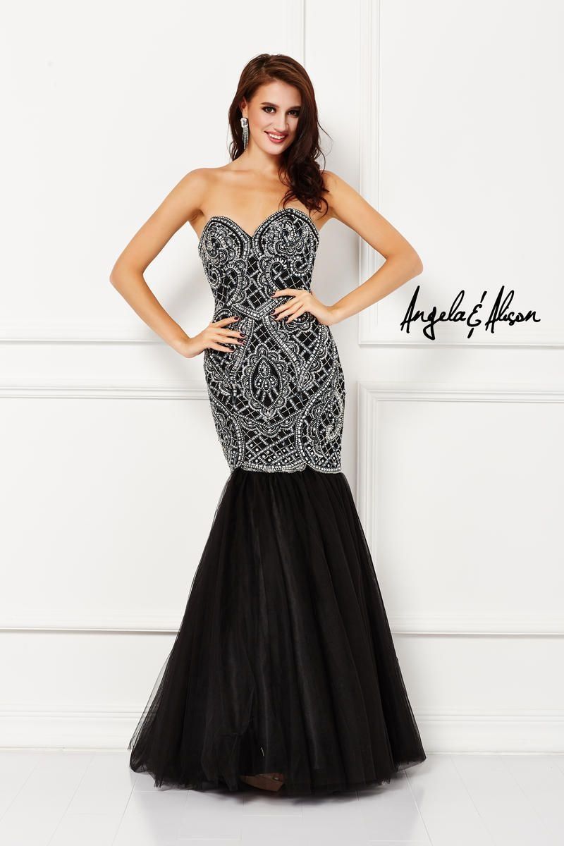 Style 52059 Angela and Alison Size 10 Prom Strapless Black Mermaid Dress on Queenly