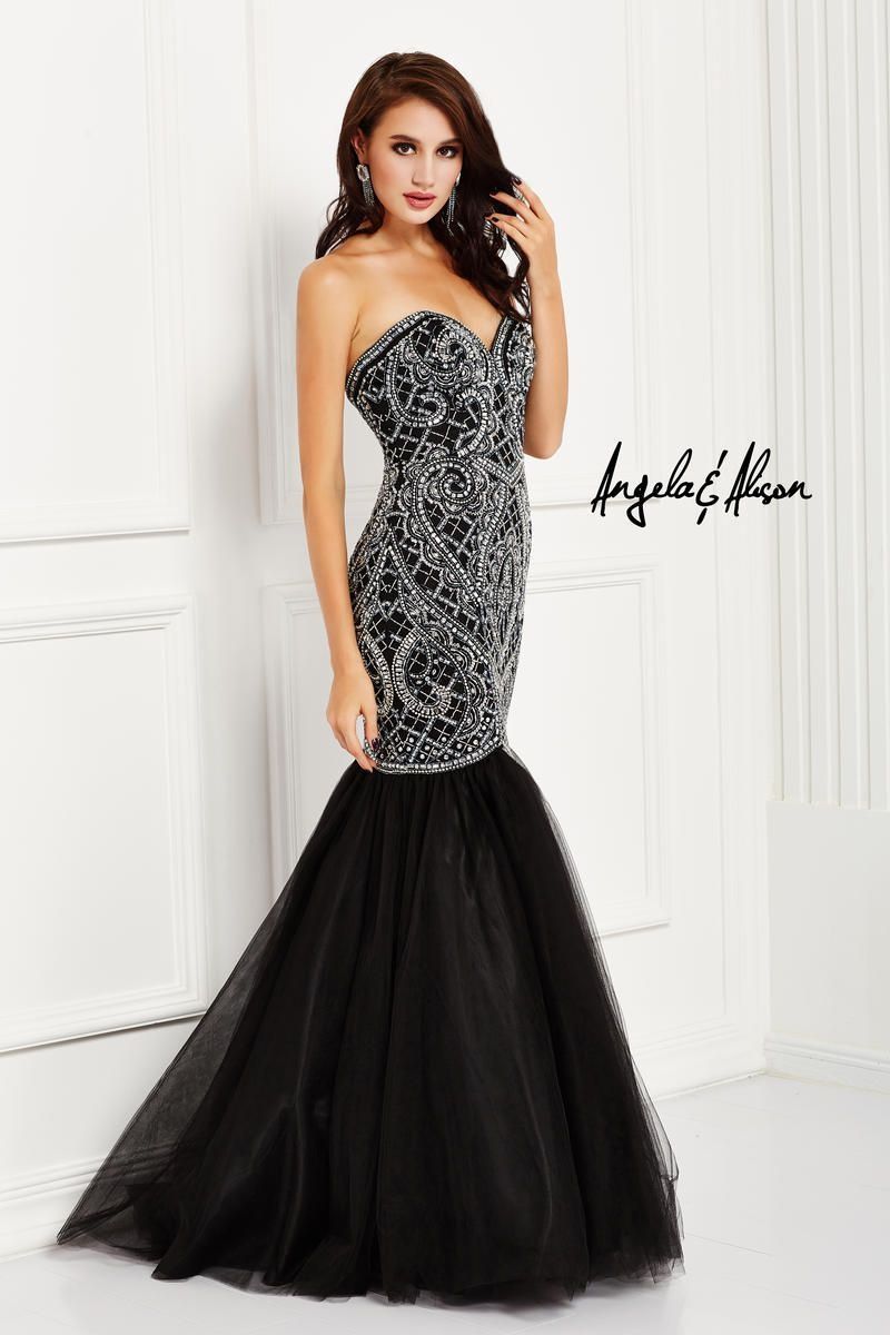 Style 52059 Angela and Alison Size 10 Prom Strapless Black Mermaid Dress on Queenly