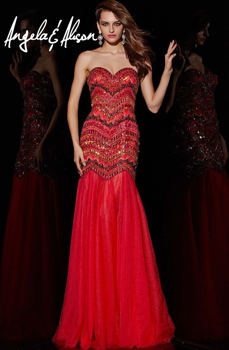 Style 51006 Angela and Alison Size 10 Prom Strapless Red Mermaid Dress on Queenly