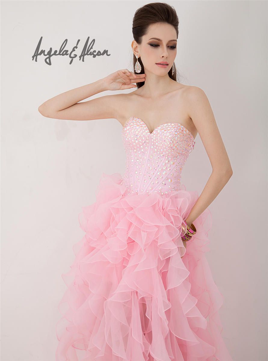 Style 41037 Angela and Alison Size 2 Prom Strapless Sequined Light Pink A-line Dress on Queenly