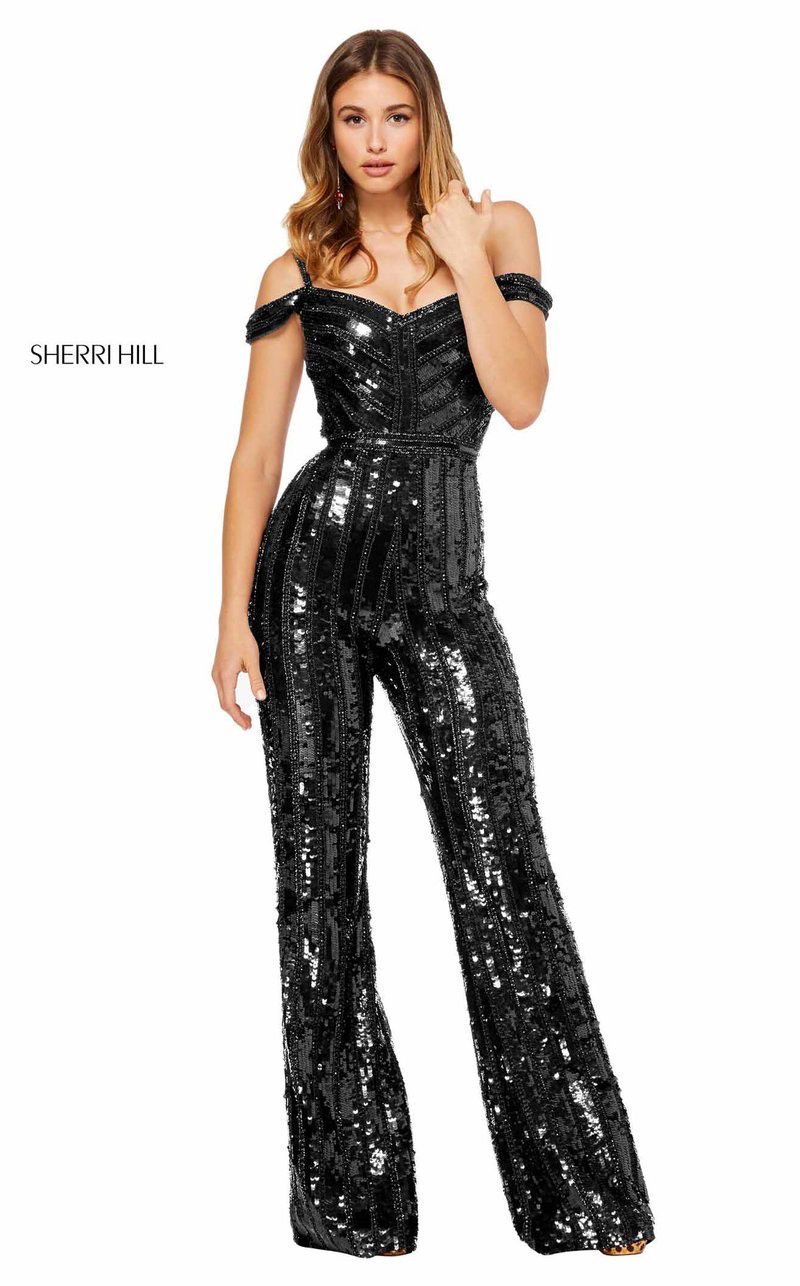 Sherri Hill Size 4 Sequined Black Formal Jumpsuit on Queenly