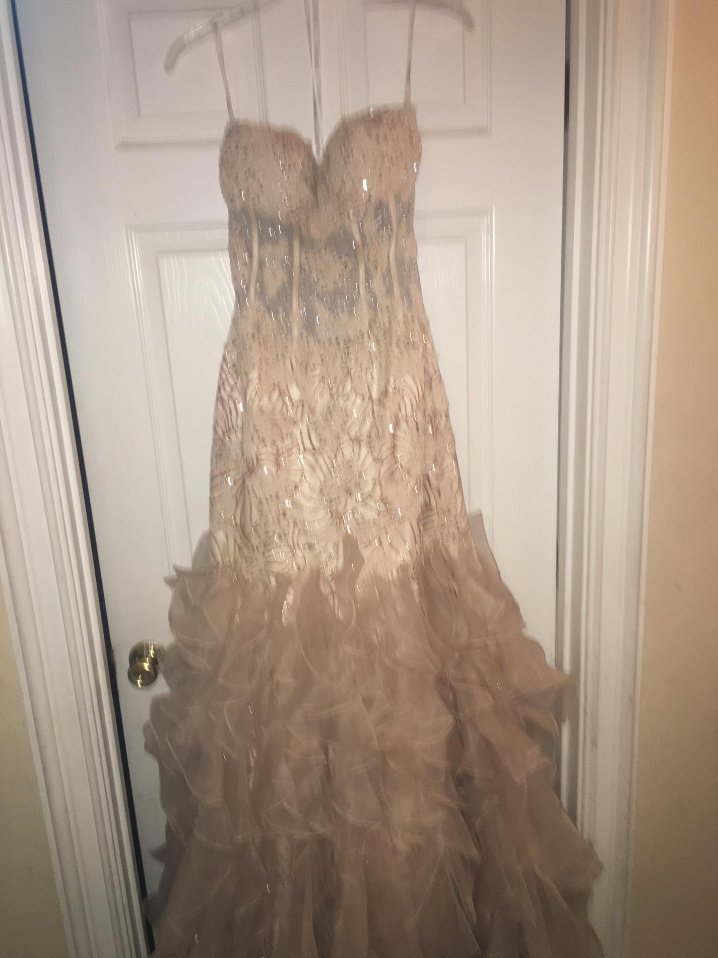 Size 4 Prom Strapless Sequined Nude Mermaid Dress on Queenly