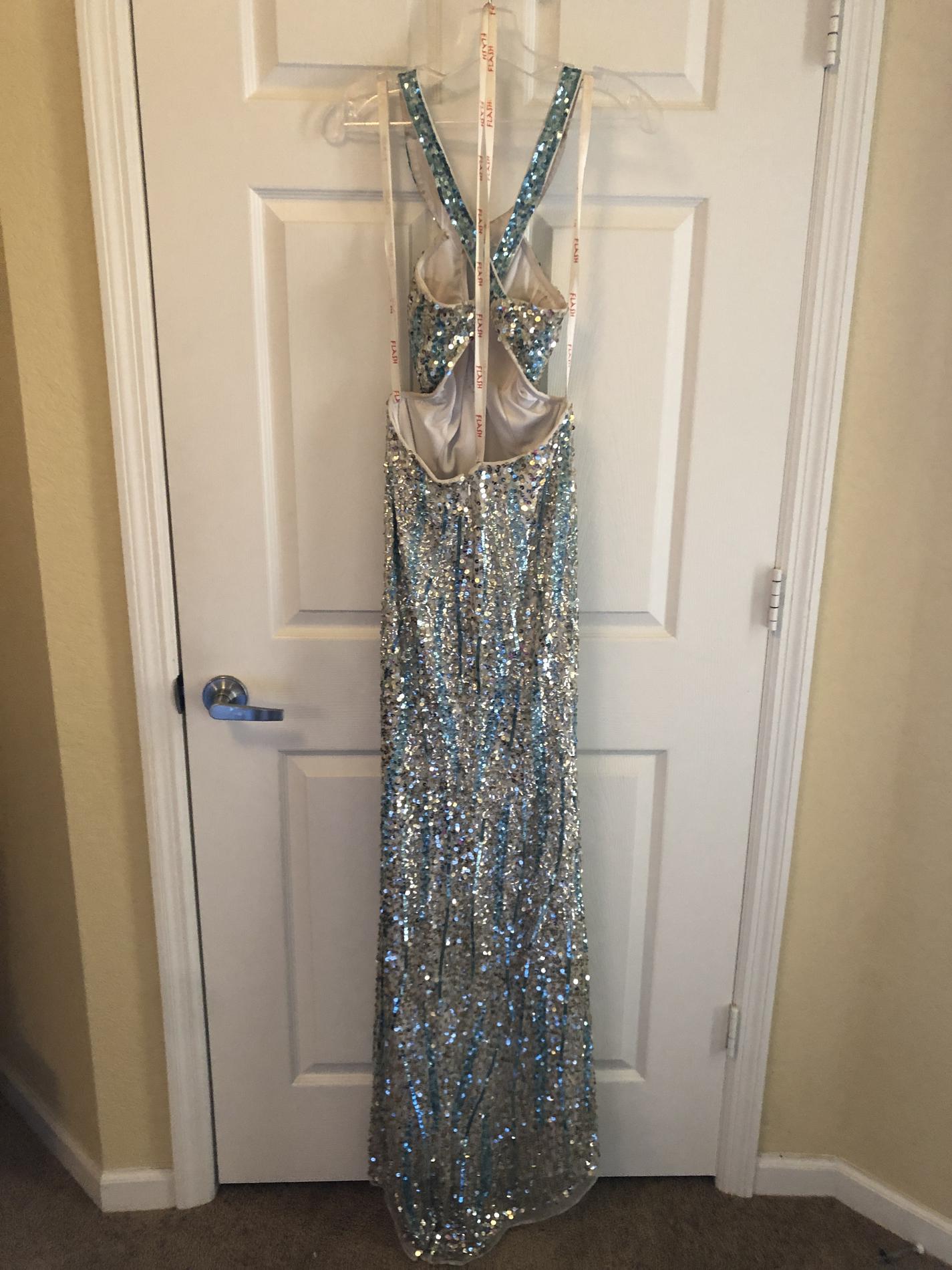 Size 8 Prom High Neck Turquoise Multicolor Mermaid Dress on Queenly