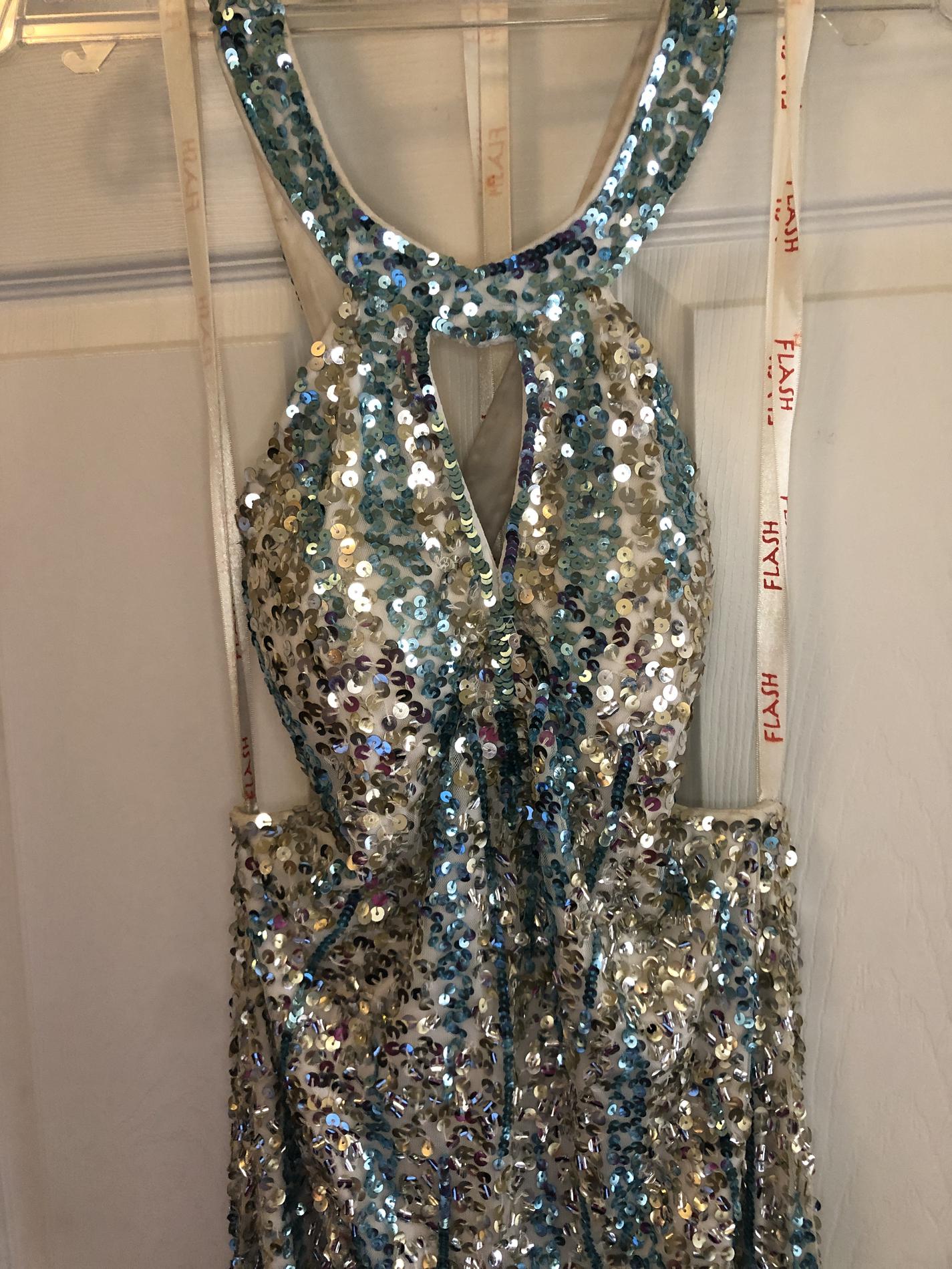 Size 8 Prom High Neck Turquoise Multicolor Mermaid Dress on Queenly