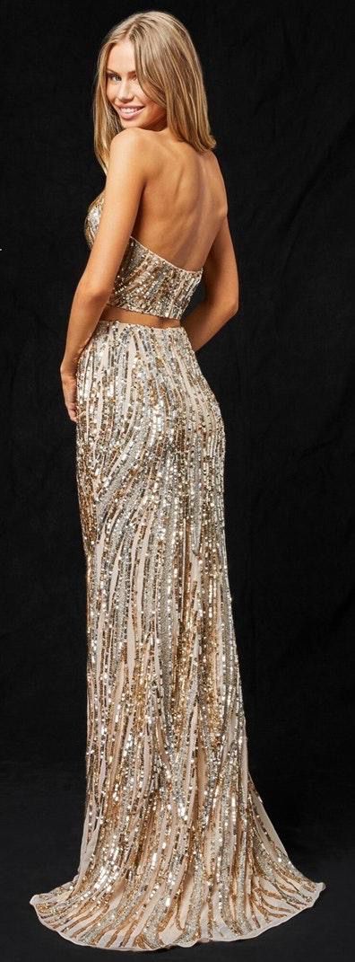 Style 51737 Sherri Hill Size 0 High Neck Gold Side Slit Dress on Queenly