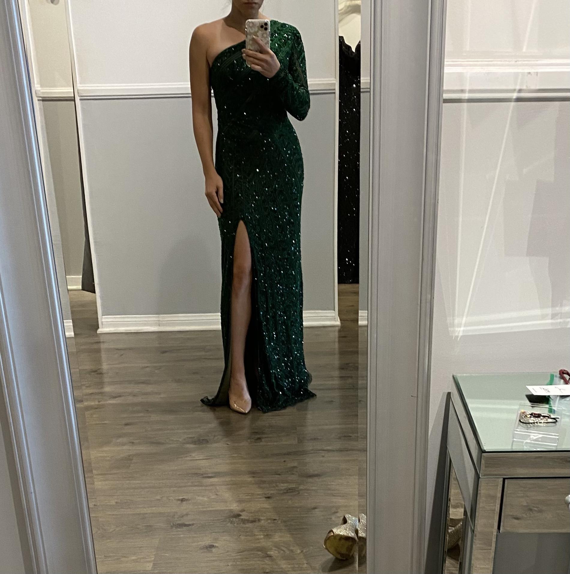 Rene the Label Size 6 Prom One Shoulder Green Side Slit Dress on Queenly
