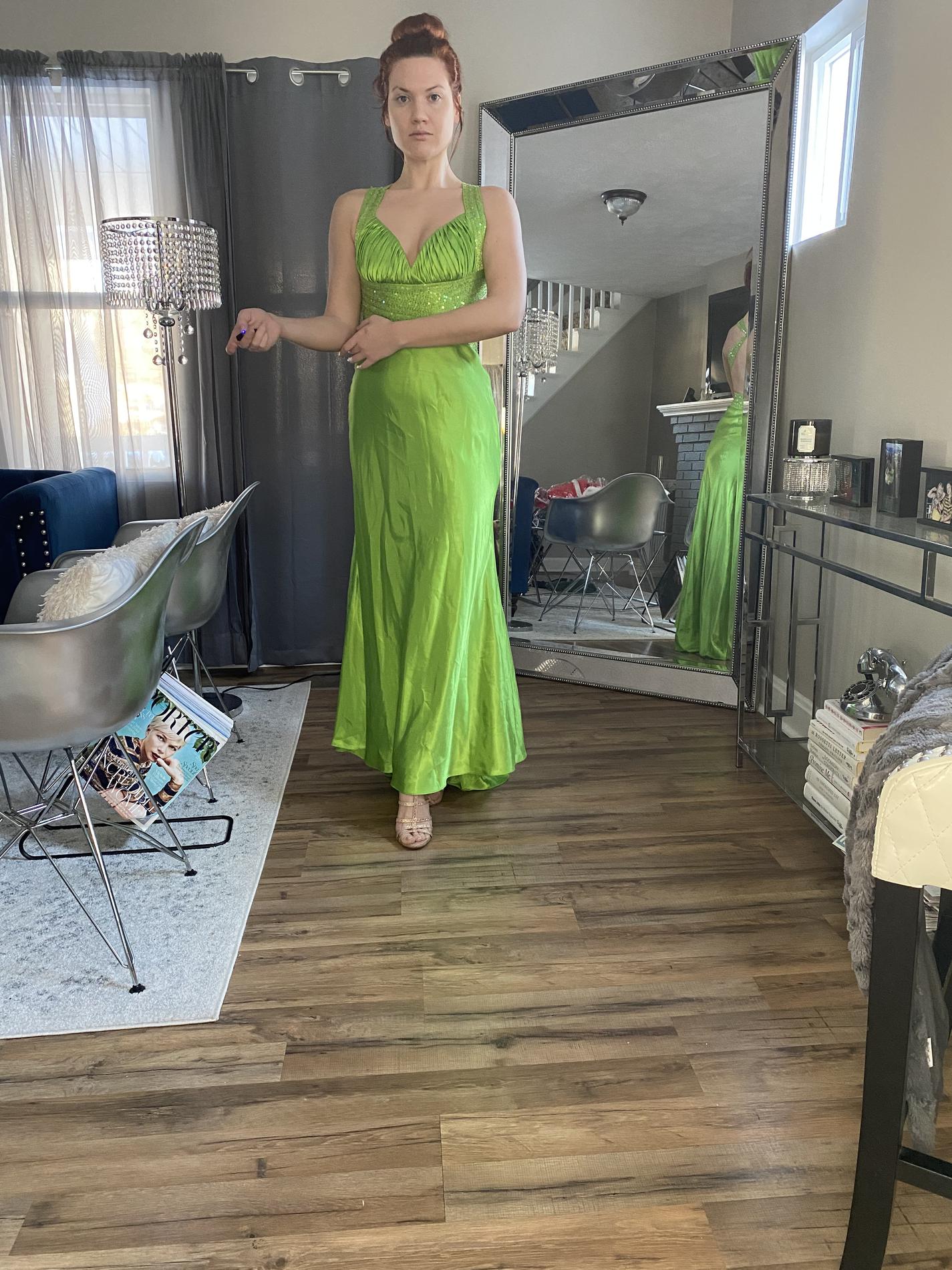 Size 4 Satin Green Floor Length Maxi on Queenly