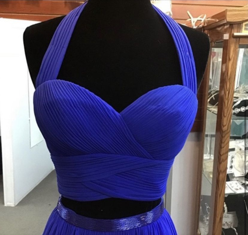 Sherri Hill Size 0 Prom Halter Blue A-line Dress on Queenly