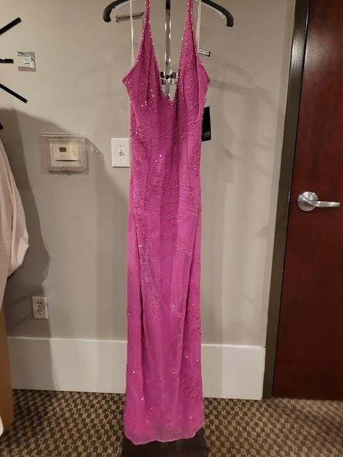 Sean Collection Size 8 Prom Halter Satin Hot Pink Floor Length Maxi on Queenly