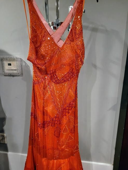 Style PR6032 Aurora Size 8 Satin Orange Mermaid Dress on Queenly
