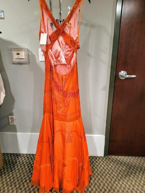 Style PR6032 Aurora Size 8 Satin Orange Mermaid Dress on Queenly