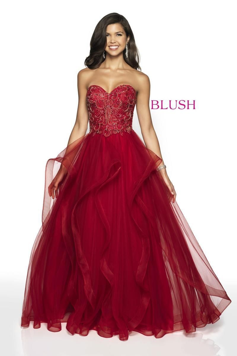 Style 5724 Blush Prom Size 12 Prom Strapless Red Ball Gown on Queenly