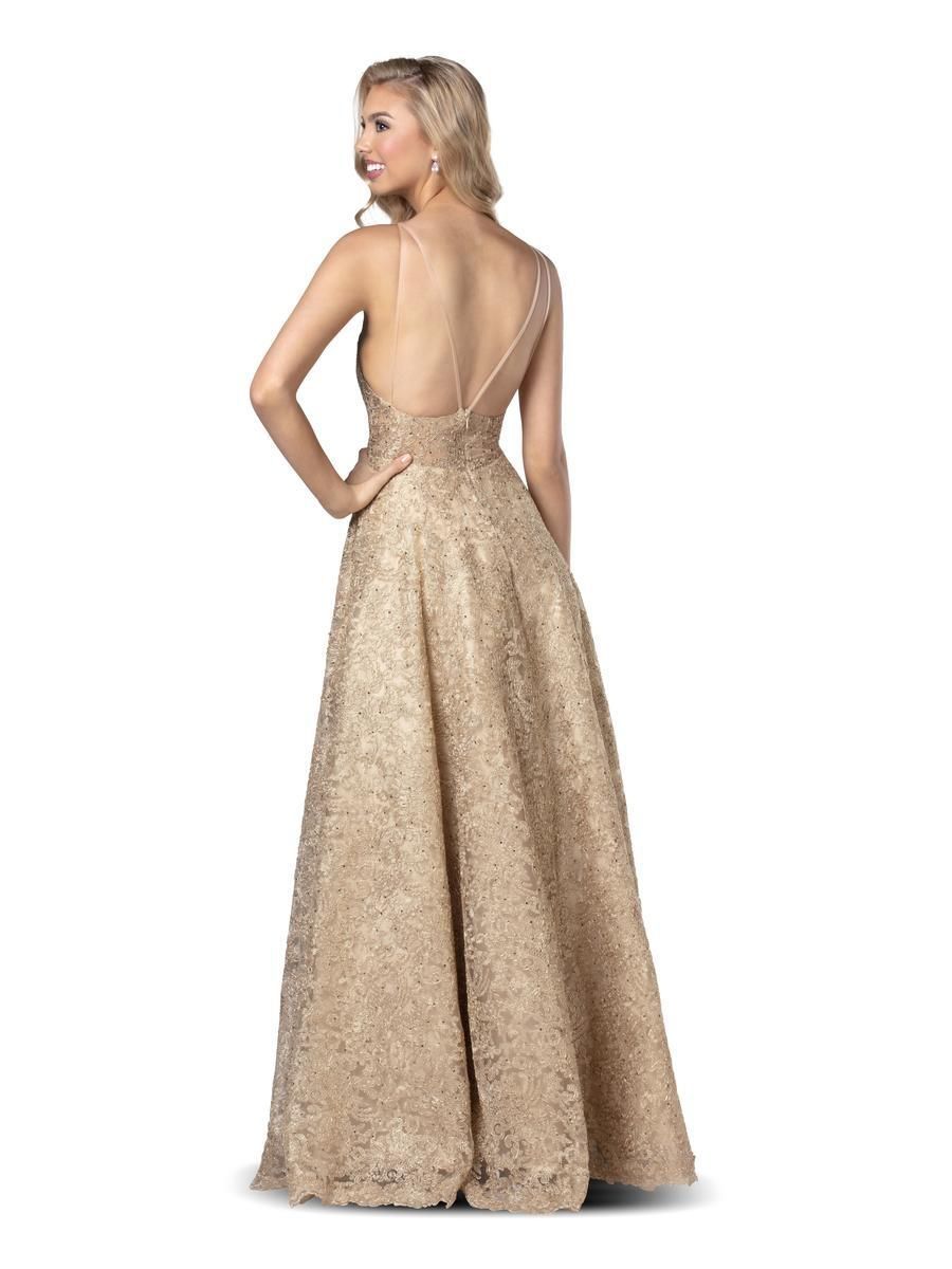 Style 5809 Blush Prom Size 0 Prom Lace Gold A-line Dress on Queenly