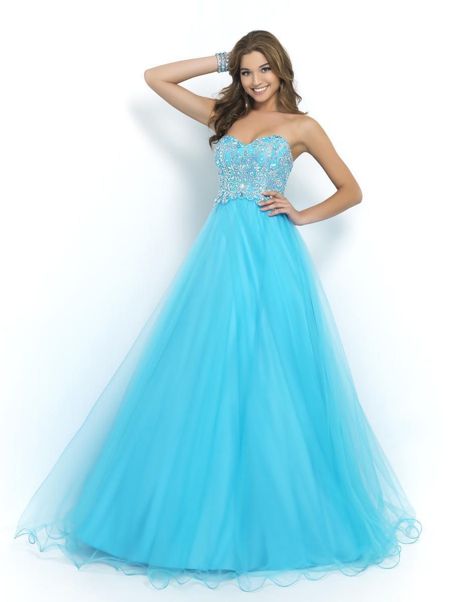Style 5425 Blush Prom Size 10 Prom Strapless Light Blue A-line Dress on Queenly