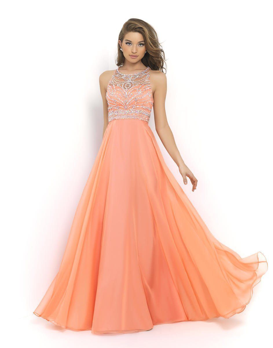 Style 10001 Blush Prom Orange Size 4 Tall Height Sheer Prom A-line Dress on Queenly