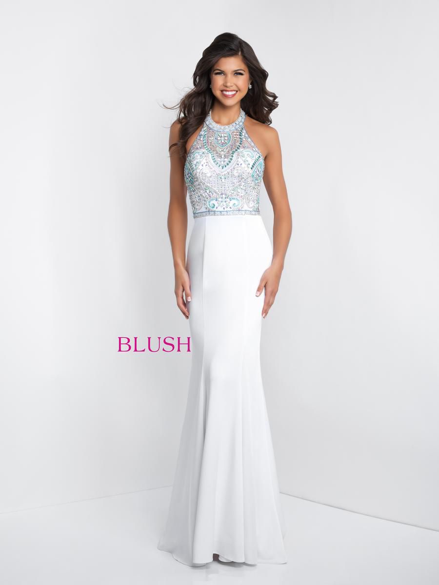 Style C1028 Blush Prom Size 2 Prom Halter White Mermaid Dress on Queenly