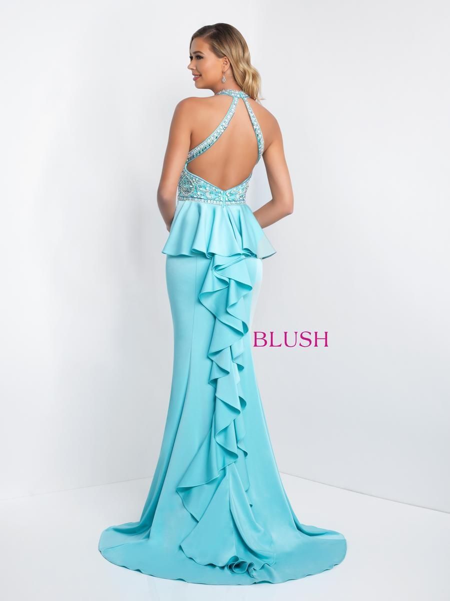 Style C1028 Blush Prom Size 8 Prom Halter Light Blue Mermaid Dress on Queenly