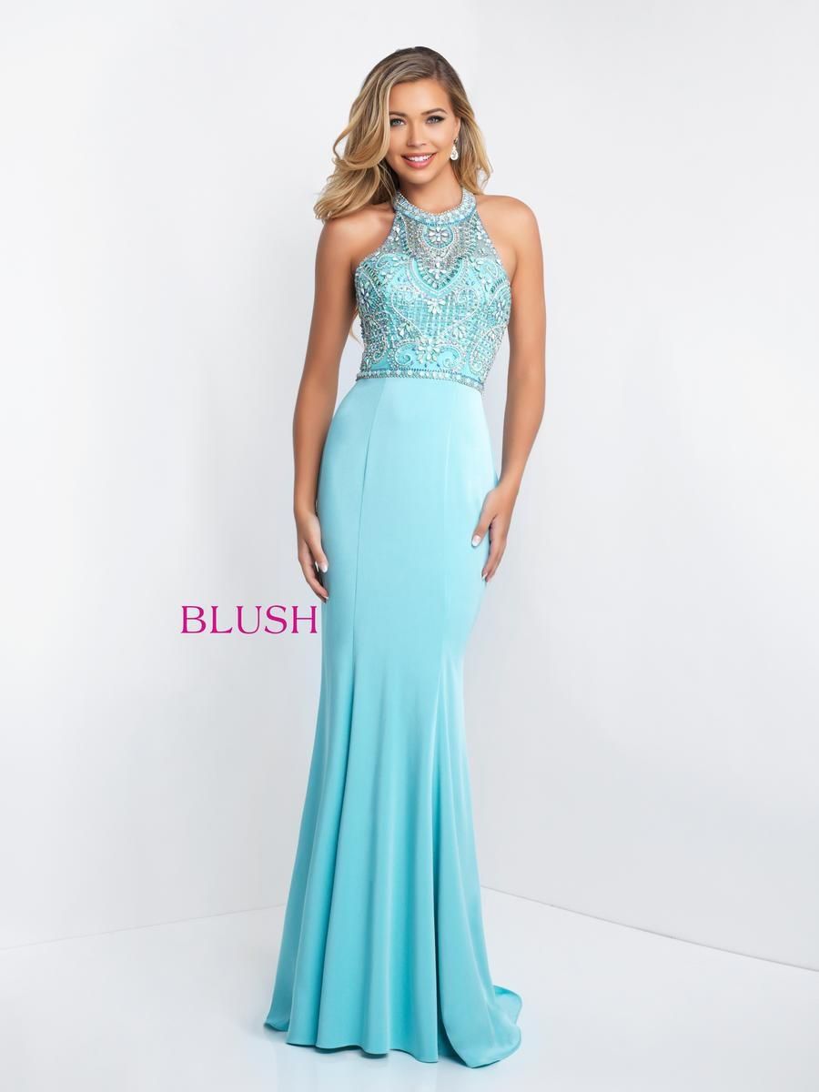 Style C1028 Blush Prom Size 8 Prom Halter Light Blue Mermaid Dress on Queenly