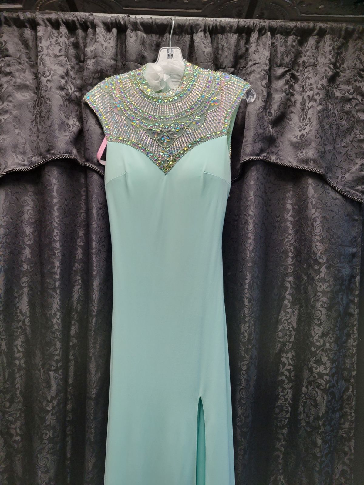 Style 9988 Blush Prom Size 2 Prom Plunge Sequined Turquoise Blue Mermaid Dress on Queenly