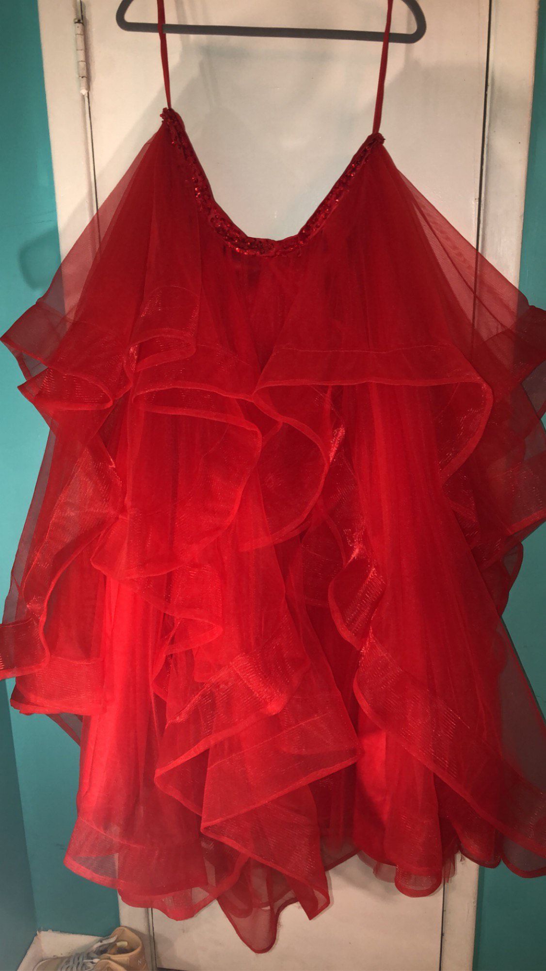 Plus Size 18 Prom High Neck Red Ball Gown on Queenly