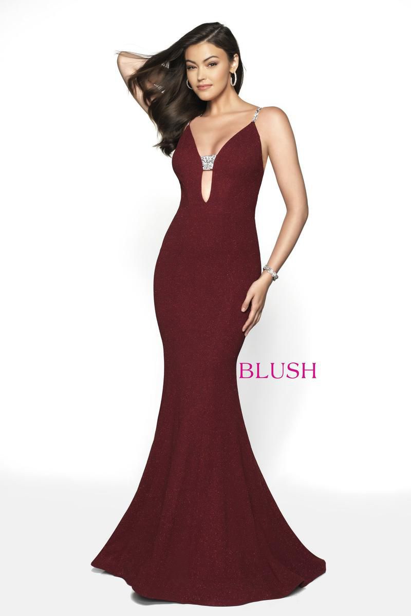 Style 11710 Blush Prom Size 0 Prom Plunge Burgundy Red Mermaid Dress on Queenly