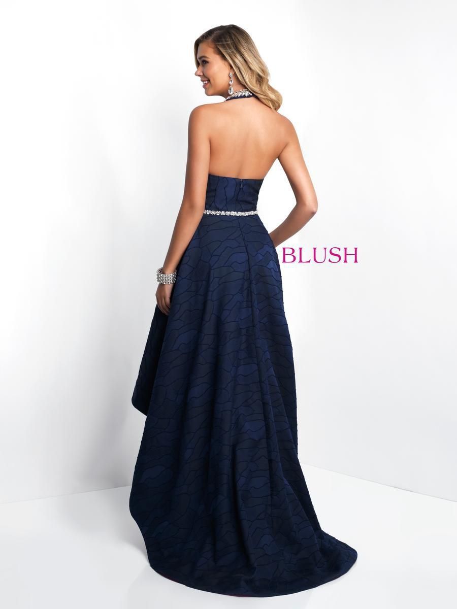 Style 11553 Blush Prom Size 8 Prom Halter Navy Blue A-line Dress on Queenly