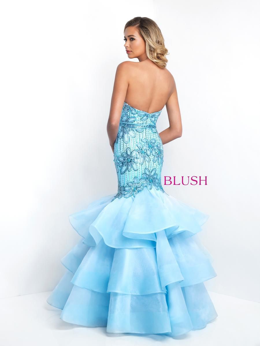 Style 11517 Blush Prom Size 8 Prom Strapless Light Blue Mermaid Dress on Queenly