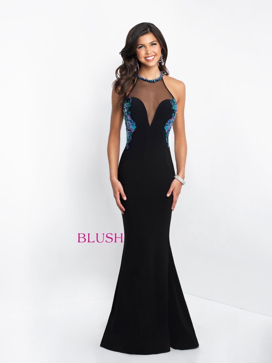 Style 11513 Blush Prom Size 2 Prom Plunge Sheer Black Mermaid Dress on Queenly