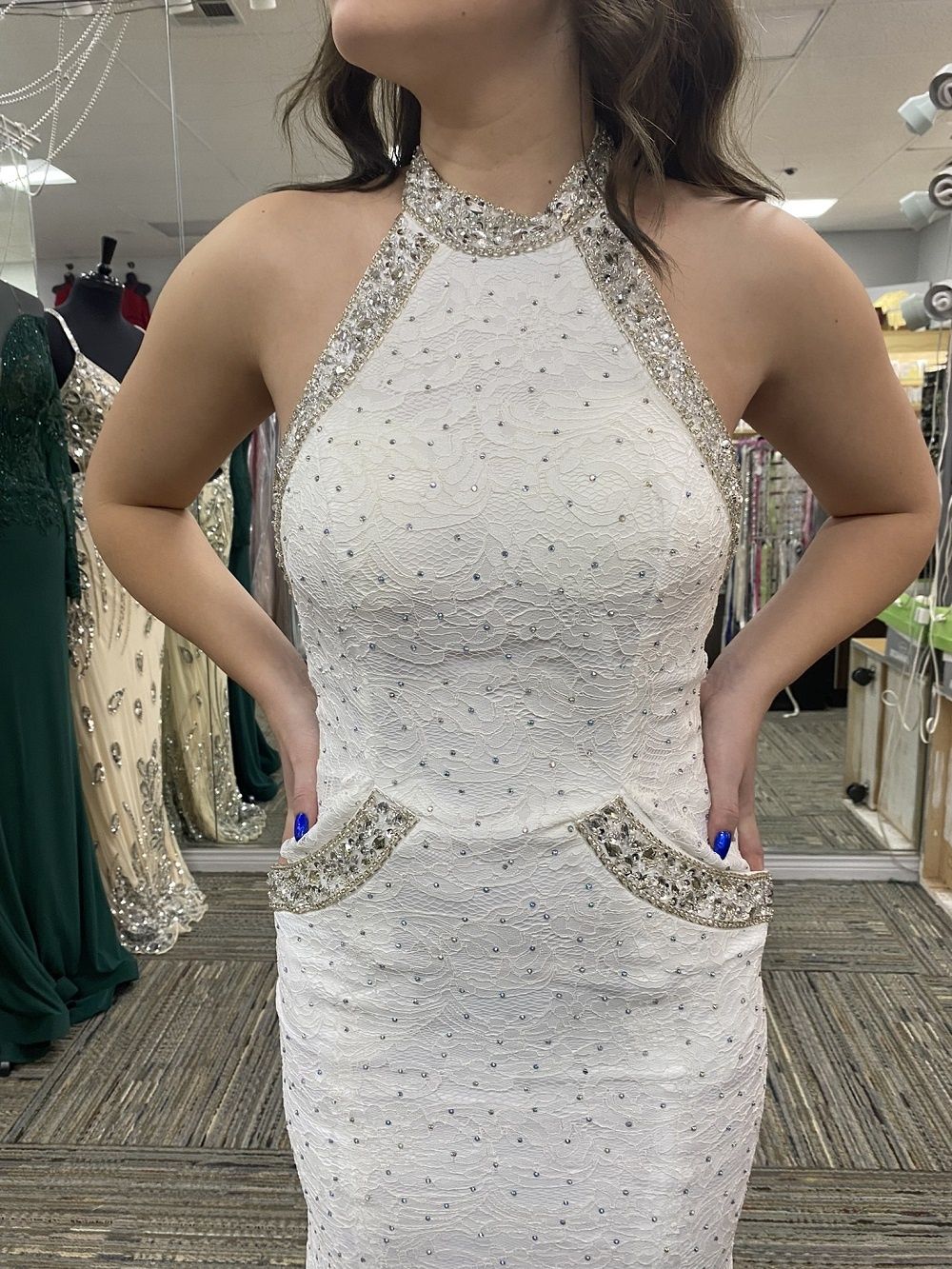 Style C2021 Blush Prom Size 0 Wedding Halter White Mermaid Dress on Queenly
