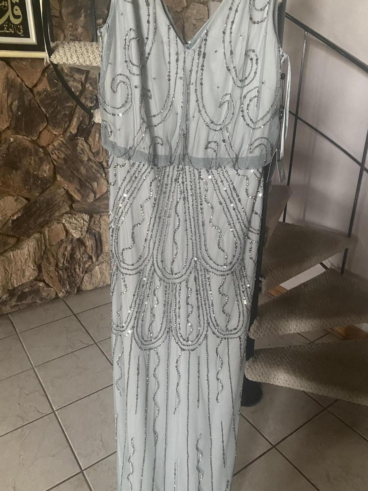 Adrianna Papell Size 8 Silver Floor Length Maxi on Queenly