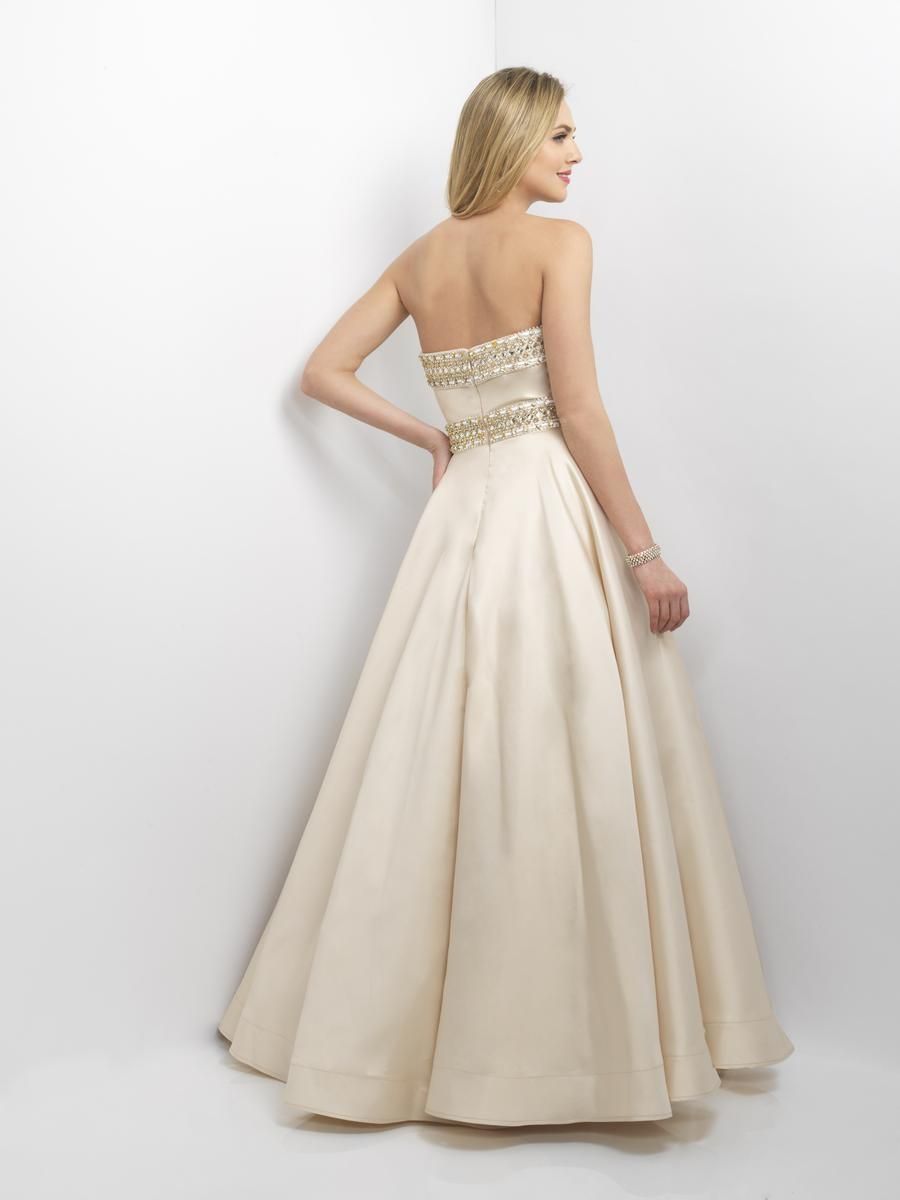 Style 11131 Blush Prom Plus Size 16 Prom Strapless Satin Gold Ball Gown on Queenly